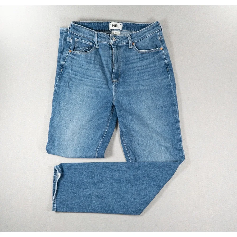PAIGE High Rise Straight Leg Blue Denim Jeans Size 28 Medium Wash